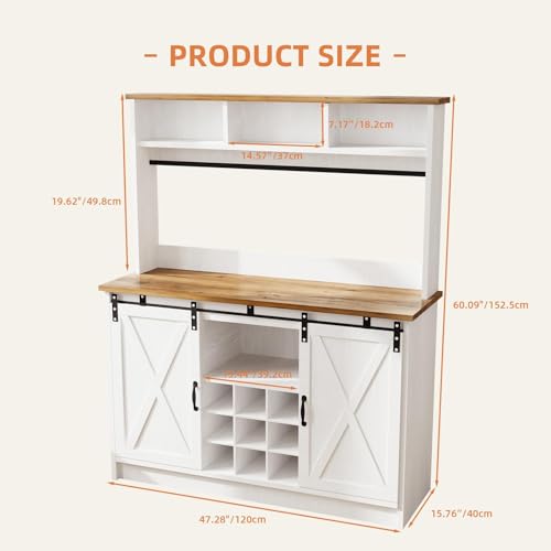 47" Farmhouse Coffee Bar with Storage Hutch & Wine Rack