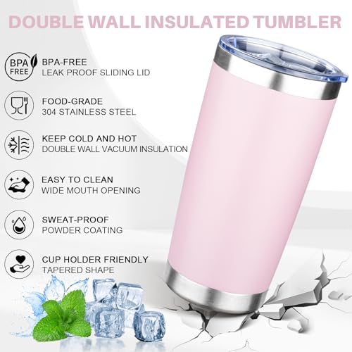 20oz Tumbler with Lid Double Wall Vacuum Insulated Travel Coffee Mug Stainless Steel Thermal Cup Powder Coated Sturdy Coffee Tumbler Bulk for Hot and Cold Beverage
