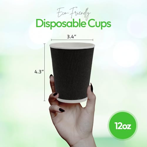 Coffee Cups 500 Pack of 12 oz Ripple Wall Insulated Coffee Cups Non (500 Count)