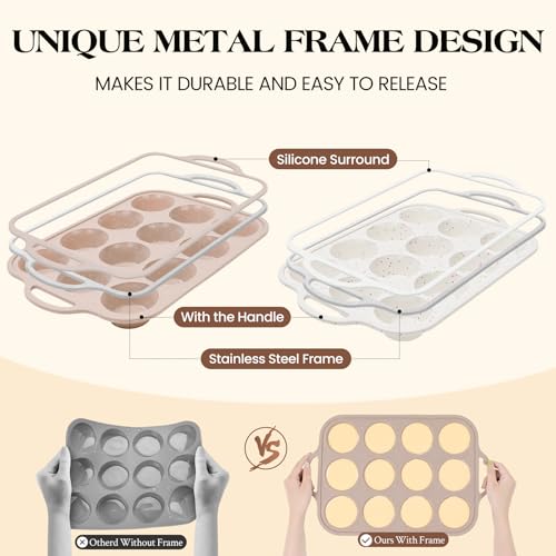 2Pack Silicone Muffin Pans for Baking with Metal Reinforced Frame (2 Count)