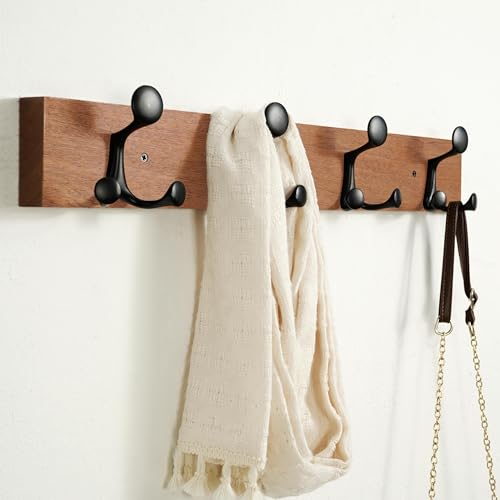 24 Inch Wood Coat Rack Wall Mount with 4 Triple Hooks (2 Count)