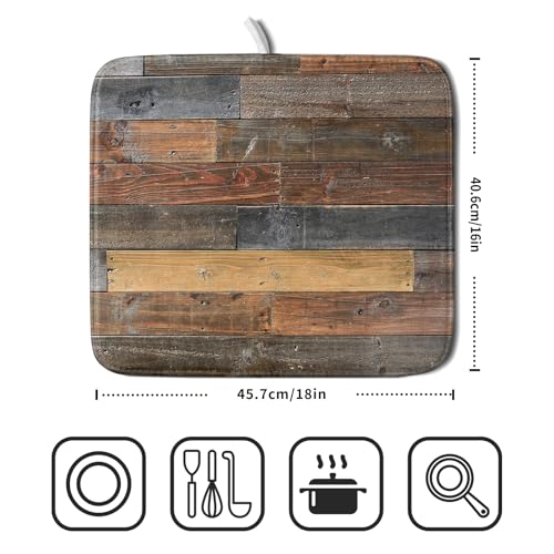 Wood Grain Dish Drying Mat for Kitchen Countertop