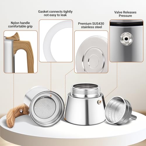 No Coating 6 Cup Moka Pot Thickened 304 Stainless Steel