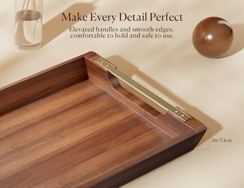 Acacia Wood Serving Tray with Metal Handles