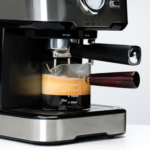 250ML 8.5OZ Measuring Cup Espresso Shot Glasses Double Spouts Large Coffee Cup with Wood Handle Triple Pitcher Milk Cup Parts Clear Glass By BCnmviku