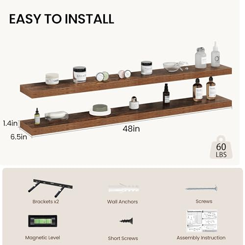 48 Inch Floating Shelves Wall Mounted for Display (2 Count)