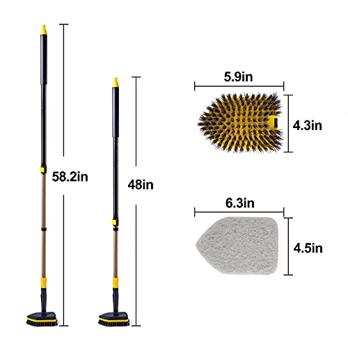 Tub Tile Scrubber Brush 2 in 1 Cleaning Brush 4*Scouring Pads 58.2"