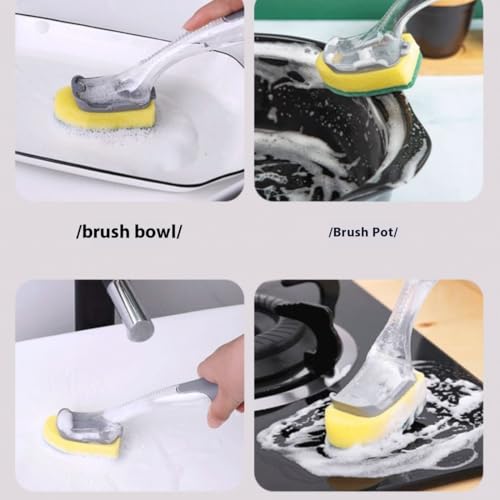 The Pot Brush with Green and Yellow Washing Pads Does not Damage The Pot Handle and can be Used to add Liquid