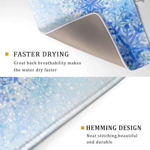 18"x24" Winter Blue Snowflakes Dish Drying Mat Christmas Snow Falling Nature Ice Dish Drainer Mats for Kitchen Microfiber Reversible Dish Drying Rack Pad for Countertop Tabletop Decor