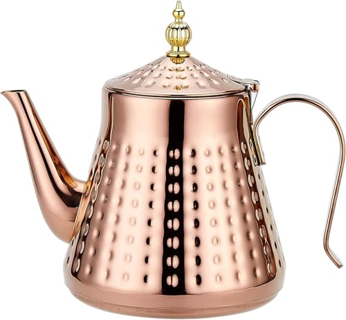 1.2L(40oz) Stainless Steel Hammer Patterned Teapot With Removeable Infuser,Loose leaf cover,Copper