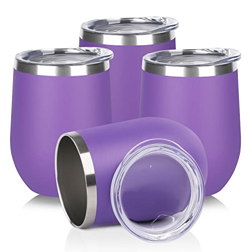 Stainless Steel Wine Tumbler Bulk with Lid (4 Count)