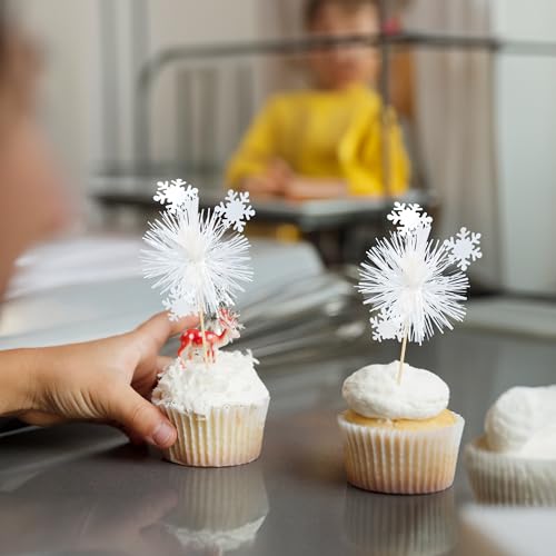 20Pcs Foil Firework Cupcake Toppers Sparkle Tinsel Cake Toppers Tinsel Drink Cake Decoration Cocktail Picks for Birthday Wedding Graduation Party Supplies White (20 Count)