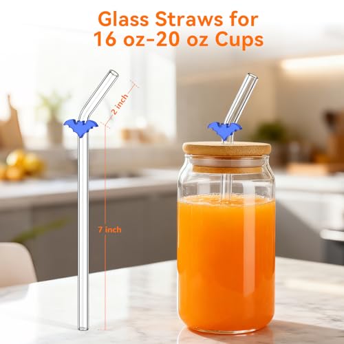 Blue Bat Drinking Straws with Glass Charms (8 Count)