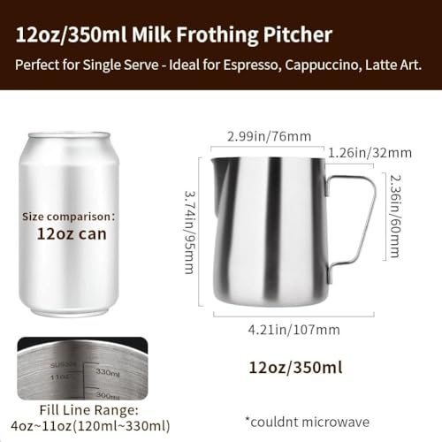 12oz Milk Frothing Pitcher Stainless Steel Espresso Steaming Jug