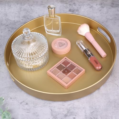 Round Gold Decorative Serving Tray with Handles