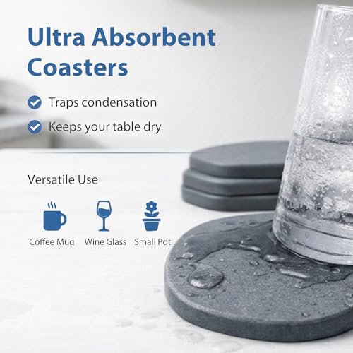 4 Pack Diatomite Absorbent Coasters for Drinks (4 Count)