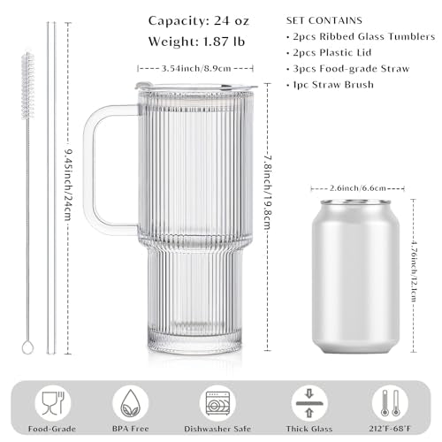24 oz Ribbed Glass Tumbler with Handle