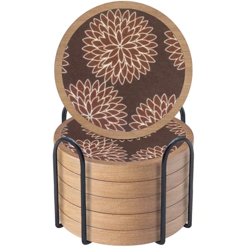 Wood Coasters Set of 6 with Holder