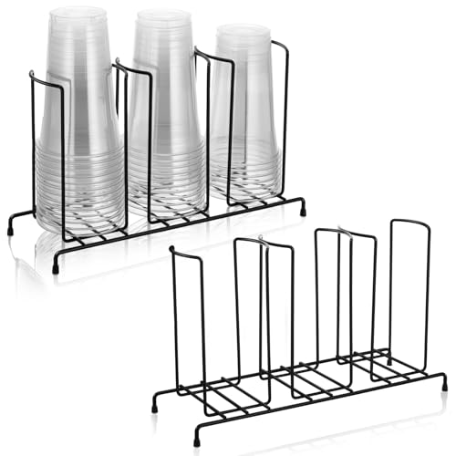 2 Pcs 3 Section Coffee Cup Organizers 14.2 x 8.5 x 5 Inch Wire Rack Coffee Cup and Lid Holder Black Iron Lid Dispenser Countertops Station Organizer for Kitchen Storage Essentials (2 Count)