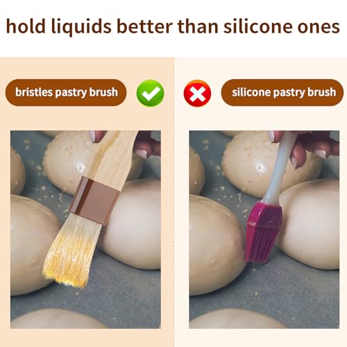 3 Pack Natural Bristle Pastry Brush for Basting Baking Cooking Food