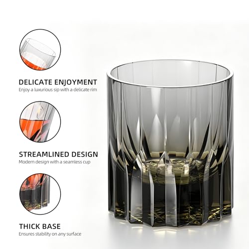 Crystal Whiskey Glasses Set of 2 Grey Old Fashioned Glasses Stemless (2 Count)
