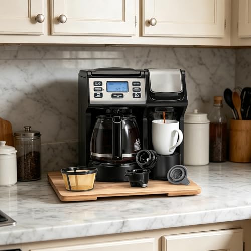 360°Rolling Tray Acacia Wood Kitchen Appliance Slider for Coffee Maker Pot