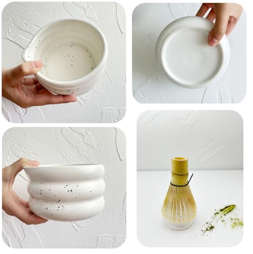 7 piece matcha kit includes matcha bowl. white speckled matcha tea set with bamboo whisk (7 Count)