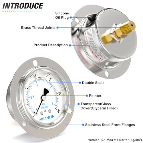0~30Psi Liquid Filled Pressure Gauge Front Flange Panel Mount