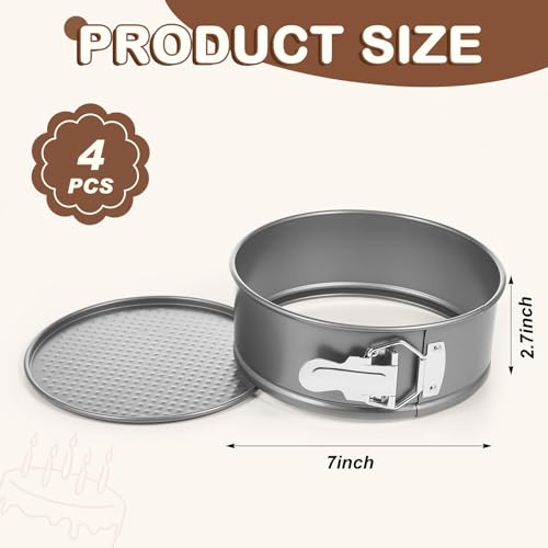 4 Pcs 7 Inch Non Stick Springform Pan with Removable Bottom Carbon Steel Round Springform Cheesecake Pan with Stainless Steel Spring Buckles for Baking Kitchens Restaurant (4 Count)