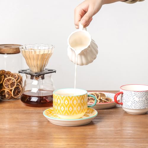 Ceramic Cappuccino Cups with Saucers and Metal Stand (4 Count)