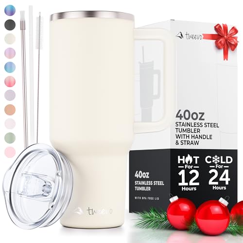 40 oz Tumbler With Handle and Straw Made of Stainless Steel