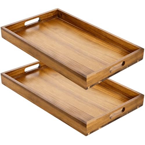 2 Pack 17 x 12 Inch Acacia Wood Serving Tray with Handles (2 Count)