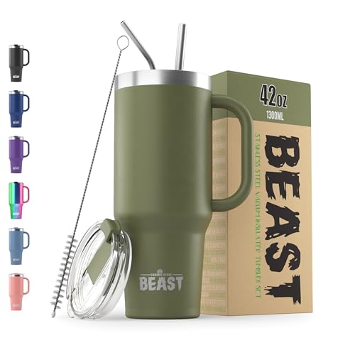 Beast 42 oz Tumbler with Handle Stainless Steel Vacuum Insulated Coffee Ice Cup Double Wall Travel Flask