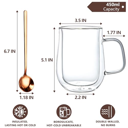 Double Walled Glass Coffee Mugs 16 OZ (2 Count)