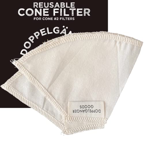 2-Pack) Reusable Organic Cotton Cone #2 Coffee Filter — Cloth Filters for Coffee Dripper, Pour Over Coffee Dripper & Coffee Makers that Use 2-6 Cup Cone Coffee Filters (2 Count)