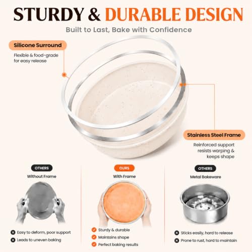 6/8/10 Inch Cake Pan Set, 3 Pack Silicone Mold with Steel Frame (3 Count)