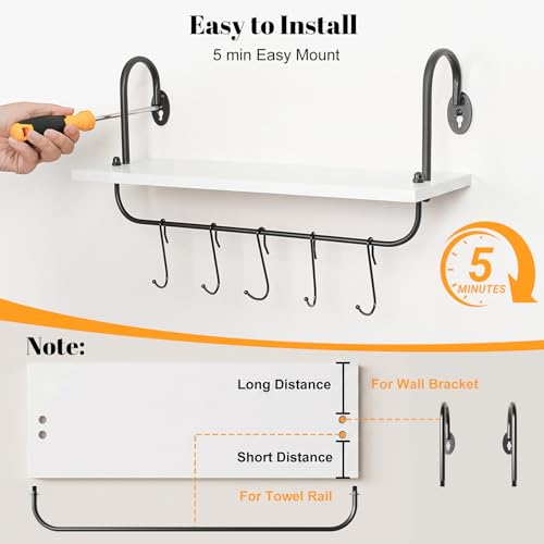 Floating Wall Shelves for Kitchen Bathroom Coffee Nook with 10 Adjustable Hooks for Mugs Cooking Utensils or Towel Rustic Storage Shelves Set of 2 (2 Count)