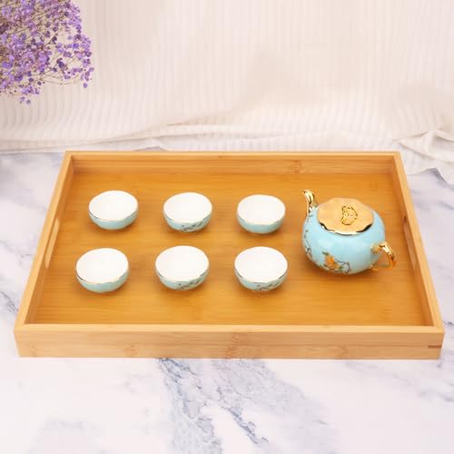 3 Pack Large Bamboo Serving Tray with Handles (3 Count)