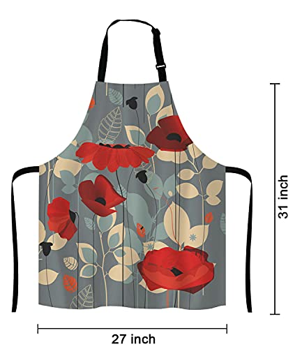 Poppy flowers Bib Apron with Adjustable Neck for Men Women