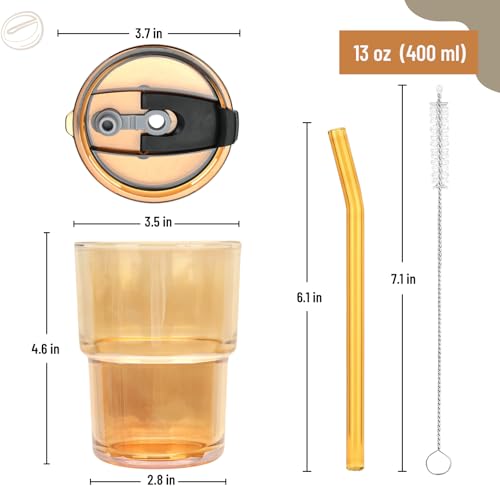 13 oz Glass Tumbler with Glass Straw and Lid (2 Count)