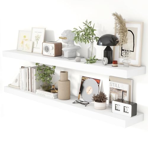 55 Inch Floating Shelves for Wall 8 Inch Deep White Shelves Set of 2 (2 Count)
