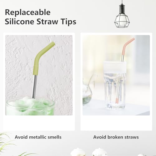 12 Pcs Silicone Straw Tips with Bottom Sleeve Reusable Silicone Tips for Metal Straws Food Grade Rubber Straw Tips Flex Elbow Straw Covers for Stanley Cup Tumbler Fit for 8 (12 Count)