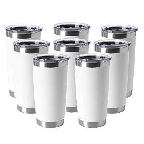 20oz Tumblers Bulk Stainless Steel Cup with Lid Double Wall Vacuum Insulated Coffee Mug for Cold & Hot Drinks 8 Pack (8 Count)