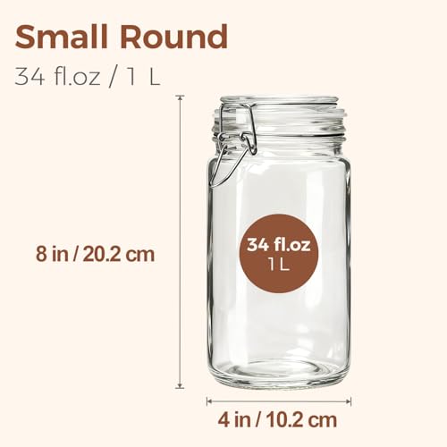 Glass Pantry Jars with Airtight Lids 34 oz 3 Pack Coffee Canisters (3 Count)