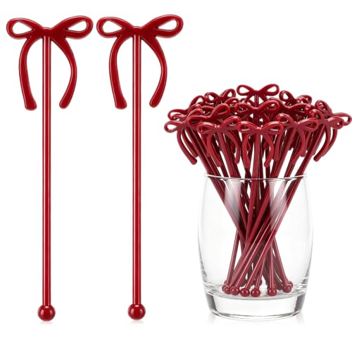 30 Pcs Christmas Drink Stirrers Burgundy Bow Stir Sticks (30 Count)