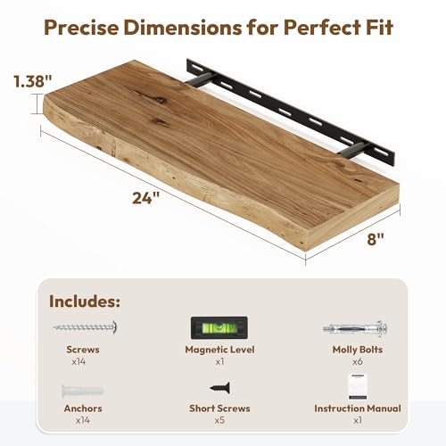 Wood Floating Shelves Live Edge 24” Set of 2 (2 Count)