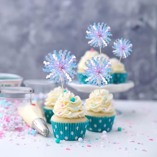 30Pcs Foil Firework Cupcake Toppers Party Birthday Cake Toppers Supplies Sparkle Tinsel Cocktail Fruit Toothpick for Birthday Wedding Graduation Party Light Blue (30 Count)