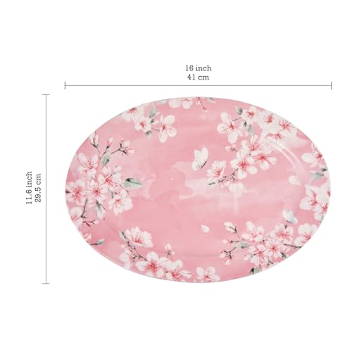 Spring Sakura 16 plus 14 inch Ceramic Oval Platters Set (2 Count)
