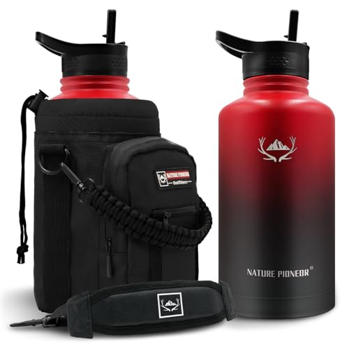 64 oz Insulated Water Bottle with Carrier Bag & 3 Lids