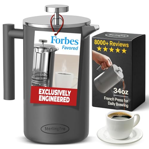 Non Toxic Insulated Stainless Steel French Press Coffee Maker 34oz